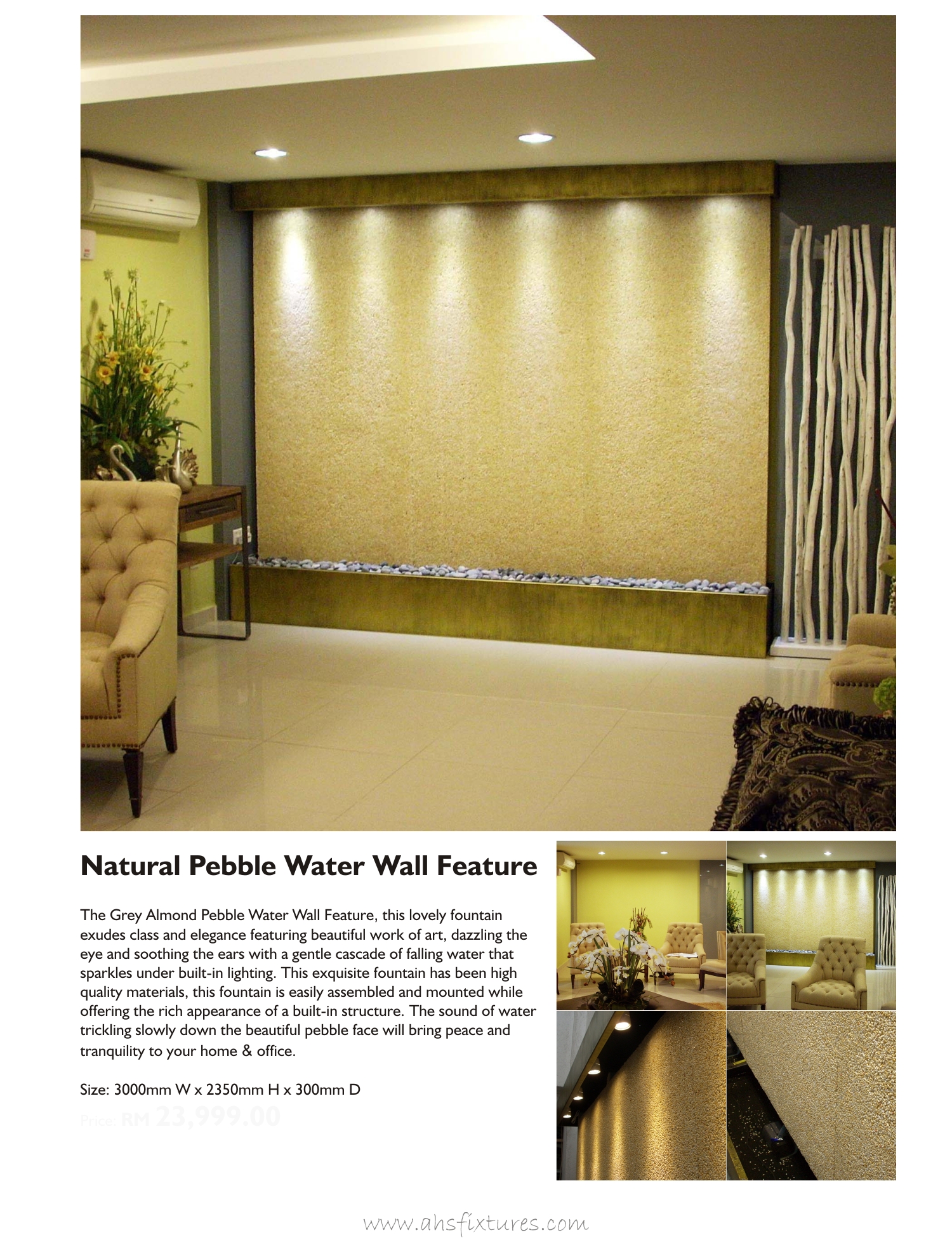 WFP-3000 Pebble Stone Floor Fountain Water Features Made In Malaysia AHS Fixtures